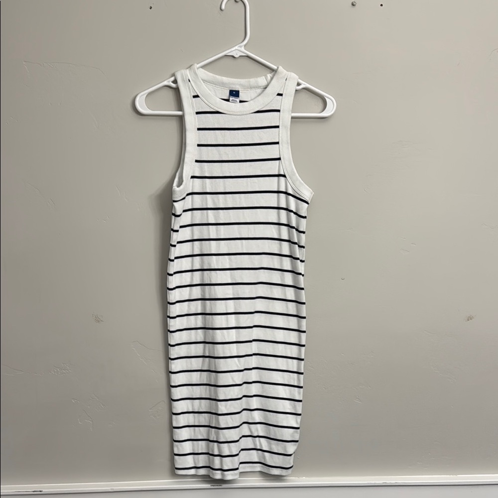 Old Navy Striped White and Navy Ribbed Dress
